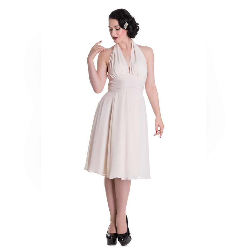NWT Hell Bunny Marilyn Monroe Ivory White Swing Backless Prom Wedding Dress XS